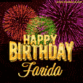 Wishing You A Happy Birthday, Farida! Best fireworks GIF animated greeting card.
