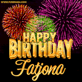 A golden 'Happy Birthday Fatjona' message with vibrant fireworks in the background, creating a festive and celebratory vibe in this animated name GIF.