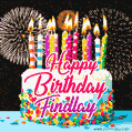 Amazing Animated GIF Image for Findlay with Birthday Cake and Fireworks