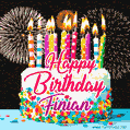 Amazing Animated GIF Image for Finian with Birthday Cake and Fireworks