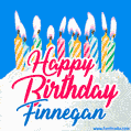 Happy Birthday GIF for Finnegan with Birthday Cake and Lit Candles