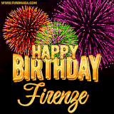 A golden 'Happy Birthday Firenze' message with vibrant fireworks in the background, creating a festive and celebratory vibe in this animated name GIF.