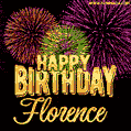 Wishing You A Happy Birthday, Florence! Best fireworks GIF animated greeting card.
