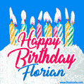 Happy Birthday GIF for Florian with Birthday Cake and Lit Candles