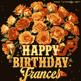 Beautiful bouquet of orange and red roses for Frances, golden inscription and twinkling stars