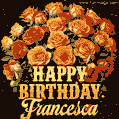Beautiful bouquet of orange and red roses for Francesca, golden inscription and twinkling stars