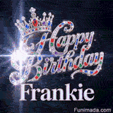 Shimmering animated card with a royal silver crown and crystal lettering on a dark backdrop for Frankie's celebration.
