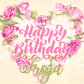 Pink rose heart shaped bouquet - Happy Birthday Card for Freya