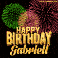 Wishing You A Happy Birthday, Gabriell! Best fireworks GIF animated greeting card.