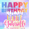 Animated Happy Birthday Cake with Name Gabrielle and Burning Candles