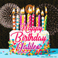 Amazing Animated GIF Image for Galileo with Birthday Cake and Fireworks