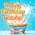 Happy Birthday, Gatsby! Elegant cupcake with a sparkler.