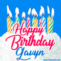 Happy Birthday GIF for Gavyn with Birthday Cake and Lit Candles