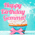 Happy Birthday Gemma! Elegang Sparkling Cupcake GIF Image.
