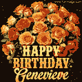Beautiful bouquet of orange and red roses for Genevieve, golden inscription and twinkling stars
