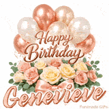 Rose gold balloons and beautiful flowers wishing Happy Birthday to Genevieve