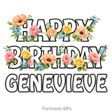 Seamlessly looping floral birthday e-card with bold text for Genevieve