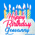 Happy Birthday GIF for Geovanny with Birthday Cake and Lit Candles