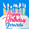 Happy Birthday GIF for Gerardo with Birthday Cake and Lit Candles