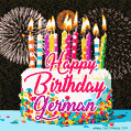 Amazing Animated GIF Image for German with Birthday Cake and Fireworks