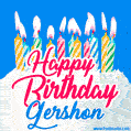 Happy Birthday GIF for Gershon with Birthday Cake and Lit Candles