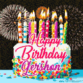 Amazing Animated GIF Image for Gershon with Birthday Cake and Fireworks