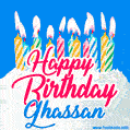 Happy Birthday GIF for Ghassan with Birthday Cake and Lit Candles