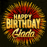 Golden 'Happy Birthday Giada' text accompanied by animated rainbow fireworks for a festive animated greeting.