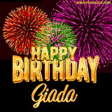 A golden 'Happy Birthday Giada' message with vibrant fireworks in the background, creating a festive and celebratory vibe in this animated name GIF.