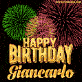 Wishing You A Happy Birthday, Giancarlo! Best fireworks GIF animated greeting card.