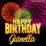 A golden 'Happy Birthday Gianella' message with vibrant fireworks in the background, creating a festive and celebratory vibe in this animated name GIF.