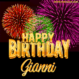 A golden 'Happy Birthday Gianni' message with vibrant fireworks in the background, creating a festive and celebratory vibe in this animated name GIF.