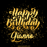 Animated GIF with colorful, festive 'Happy Birthday Gianno' text decorated with patterns, a party hat, and falling confetti. A vibrant and cheerful design for birthday celebrations.