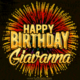 Golden 'Happy Birthday Giavanna' text accompanied by animated rainbow fireworks for a festive animated greeting.