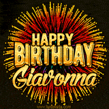 Golden 'Happy Birthday Giavonna' text accompanied by animated rainbow fireworks for a festive animated greeting.