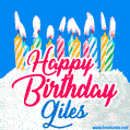 Happy Birthday GIF for Giles with Birthday Cake and Lit Candles