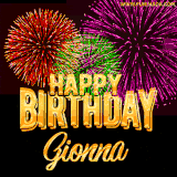 A golden 'Happy Birthday Gionna' message with vibrant fireworks in the background, creating a festive and celebratory vibe in this animated name GIF.