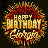 Golden 'Happy Birthday Giorgia' text accompanied by animated rainbow fireworks for a festive animated greeting.