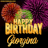 A golden 'Happy Birthday Giorgina' message with vibrant fireworks in the background, creating a festive and celebratory vibe in this animated name GIF.