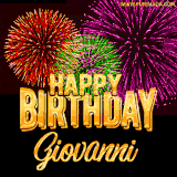 A golden 'Happy Birthday Giovanni' message with vibrant fireworks in the background, creating a festive and celebratory vibe in this animated name GIF.