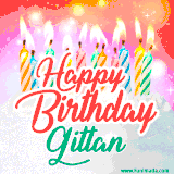 Bright birthday candles with rainbow flames on a cake, alongside the text 'Happy Birthday Gittan' in vibrant script in this celebratory animated GIF.