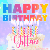 A vibrant animated name GIF with the words 'Happy Birthday Gittan' with colorful candles on a creamy cake. The background sparkles with pastel shades, adding a festive touch.