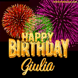 A golden 'Happy Birthday Giulia' message with vibrant fireworks in the background, creating a festive and celebratory vibe in this animated name GIF.