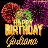 A golden 'Happy Birthday Giuliana' message with vibrant fireworks in the background, creating a festive and celebratory vibe in this animated name GIF.