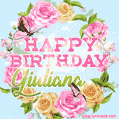 Beautiful Birthday Flowers Card for Giuliana with Animated Butterflies