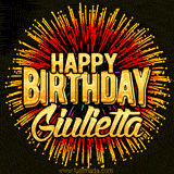 Golden 'Happy Birthday Giulietta' text accompanied by animated rainbow fireworks for a festive animated greeting.