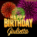 A golden 'Happy Birthday Giulietta' message with vibrant fireworks in the background, creating a festive and celebratory vibe in this animated name GIF.