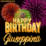 A golden 'Happy Birthday Giuseppina' message with vibrant fireworks in the background, creating a festive and celebratory vibe in this animated name GIF.