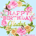 Beautiful Birthday Flowers Card for Gladys with Animated Butterflies