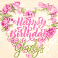 Pink rose heart shaped bouquet - Happy Birthday Card for Gladys